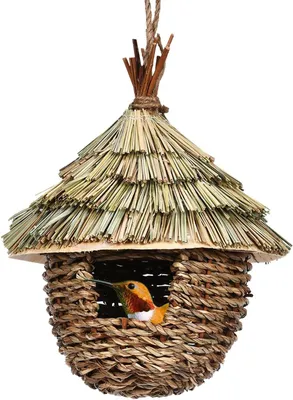 Produktbild von Handgewebte Vogelhäuser, Hängende Vogelhäuser für den Außenbereich, Wildvogelnester für draußen, Kolibrihäuser zum Aufhängen im Garten, zur Gartendekoration