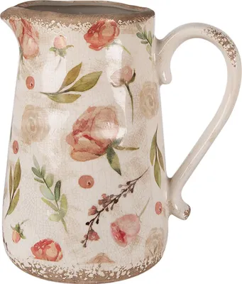 Produktbild von Clayre & Eef Dekorative Kanne 21x15x23 cm Beige Rosa Keramik Blumen