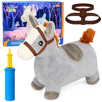 Imagen del producto de Caballo Hinchable de Peluche para Niños – Gris 60cm