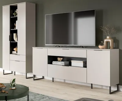 Produktbild von Wohnwand "Morena" in kaschmir und schwarz Wohnkombination 290 cm, Soft-Close