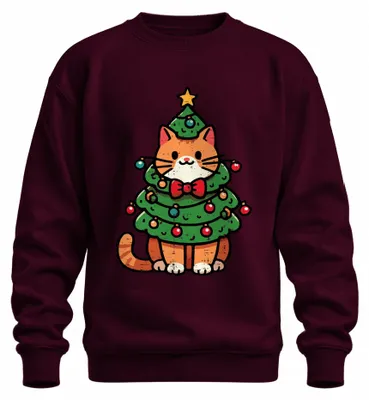 Zdjęcie produktu dla Cute Cat Christmas Tree Ball Christmas Tree Decoration Christmas Uni bluza rozpinana, bordowy, XXL