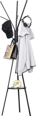 Produktbild von HOMCOM Garderobenständer Standgarderobe Kleiderständer Flurgarderobe Metall Schwarz L45 x B45 x H180 cm