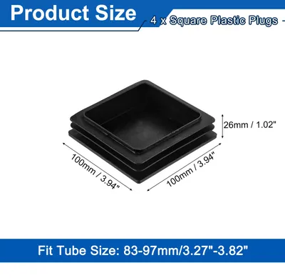 Produktbild von 4 Stš¹ck Lamellenstopfen fš¹r Vierkantrohre, 100x100mm Schwarz Quadratisch Stuhlbeinkappen, PE-Lamellenstopfen Rohrstopfen fš¹r 83-97mm Vierkantrohr Metallprodukte Stš¹hle Regale