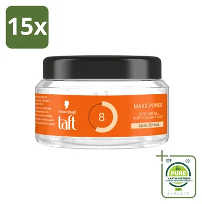 Imagen del producto de 15 unidades de gel para el cabello Taft Men Power Gel Maxx Power 8, envase grande de 250 ml