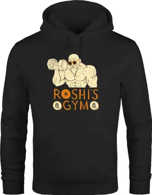 Produktbild von Hoodie Herren Roshis Gym Dragonball Bodybuilding Kapuzenpullover Moonworks® schwarz M