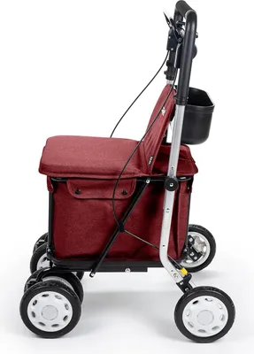 Produktbild von Einkaufsroller-Rollator mit Sitz, Genehmigtes medizinisches Hilfsmittel, Faltbarer Wagen mit 4 Rädern, Abnehmbare Tasche 36 l/15 kg, Rot