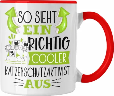 Produktbild von Trendation - Katzenschutzaktivist Tasse So Sieht Ein Richtig Cooler Katzenschutzaktivist Aus Geschenk Lustiger Spruch Geschenkidee (Rot)
