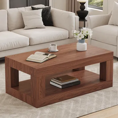 Immagine prodotto di okwish Tavolino quadrato con ripiano aperto, tavolino multifunzionale, facile da montare, robusto e durevole, in legno di noce