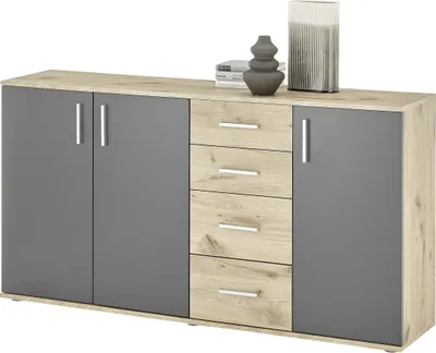 Produktbild von Sideboard >BC 1040< 3 Türen, 4 Schubladen, viking oak Nachbildung / grau - 160x84x35cm (BxHxT)