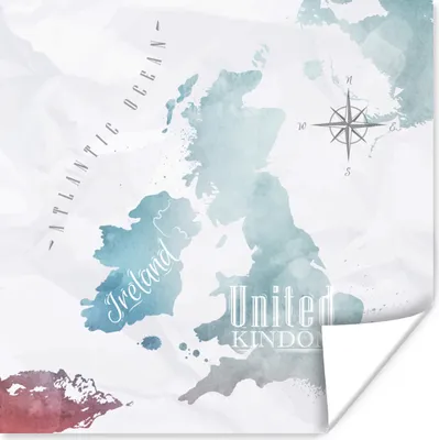 Produktbild von MuchoWow® Poster Aquarell - Weltkarte - England 75x75 cm - Wand Dekoration