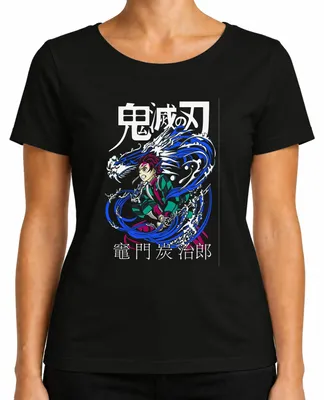 Produktbild von Demon Slayer Tanjiro Kamado Wasserdrache Anime Geschenk Japan Y2K Damen T-Shirt, Schwarz, XL