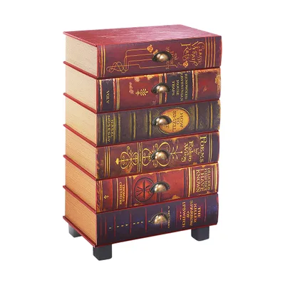 Produktbild von Kobolo Kommode Regal in Buchoptik - BOOKS - rot - 6 Fächer Schubladen - aus MDF mit bedrucktem Kunstleder - Schrank für Sideboard Aufbewahrungsschrank