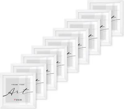 Produktbild von 🖼️KNOR®️ Bilderrahmen 20x20 cm WEIß, 9er Set Posterrahmen, Bilderrahmen, Fotorahmen, bruchsicheres Acrylglas, Picture Frame 20X20, zum Aufhängen & Aufstellen 🎨Isabella Kollektion