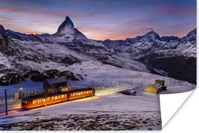 Produktbild von MuchoWow® Poster Ein beleuchteter Zug in den Bergen 120x80 cm - Bilder