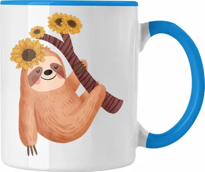 Produktbild von Trendation - Süße Faultier Tasse Geschenk Ballong Geschenkidee Mädchen Jungs Coole Grafik (Blau)