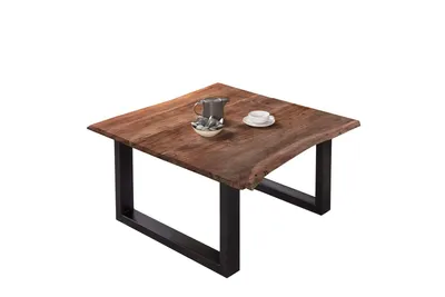 Produktbild von Couchtisch Baumkante massiv Akazie nussbaumfarben 80 x 80 cm schwarz BILLY
