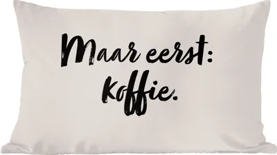 Produktbild von MuchoWow® Zierkissen Sofakissen Wohnzimmer Dekokissen 50x30 cm Taupe - Zitat - Aber erst der Kaffee - Wohnzimmerdekoration - Polster mit Photo