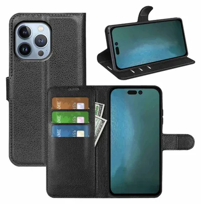 Produktbild von Für Apple iPhone 14 Pro Handy Tasche Schwarz Etuis Kunst-Leder Hülle Cover Case