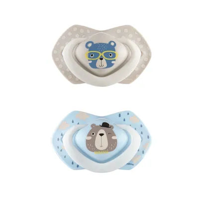 Immagine prodotto di Canpol Babies 2 ciucci simmetrici in silicone, 0-6m, Bonjour Paris, grigio/blu