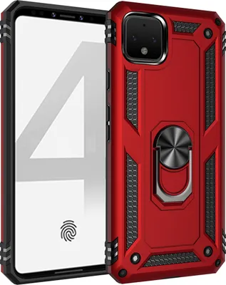 Produktbild von LaimTop Google Pixel 4 Hülle, Hybrid Robuste Rüstung Drehbarer Ring Halter Ständer Dual Layer Hard PC + TPU Stoßfest Schutzhülle für Google Pixel 4 Rot