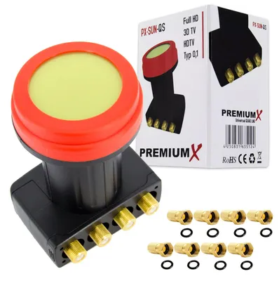 Produktbild von PremiumX Quad LNB für 4 Teilnehmer PX-SUN-QS DVB-S2 Sat Empfangskopf + 8x F-Stecker