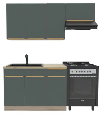 Produktbild von Küchenzeile 180 cm - GLAMOUR D - Ohne Arbeitsplatte - Dunkelgrüne Küche - Singleküche - Goldene Griffe - Metallbox Schubladen - mit Soft-Close