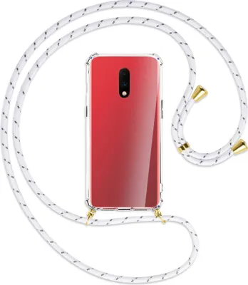 Produktbild von Handykette Backcover-Schutzhülle mit Band (Metall goldfarben) für OnePlus 7 - weiß/grau