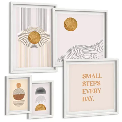 Produktbild von Bilder Set 5-teilig im weißen Rahmen – Wandbilder 5 Stück – gerahmte Poster für Wohnzimmer, Schlafzimmer und Flur – 50x50 cm - 40x60 cm – Herbstfarben Seerosenteich