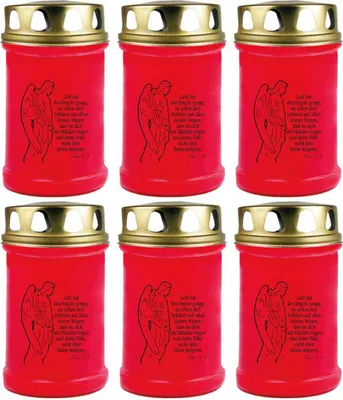 Produktbild von Grabkerze Rot 6er Pack, Brenndauer: 48 Stunden ( je Kerze ), Motiv: Engel