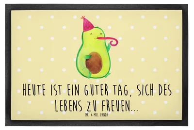 Produktbild von Mr. & Mrs. Panda Bodenvorleger Avocado Feier 60 x 90 cm - Gelb Pastell - Geschenk, Party, Tröte, Fußabtreter, Schmutzfangmatte, Fete, Schmutzmatte, Gute Laune, fußmatte