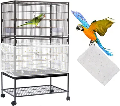 Produktbild von Vogelkäfig Rock, Verstellbares Weiches Nylon Mesh, Saatfänger für Papagei, 300 cm, Weiß mit Paillettenstern