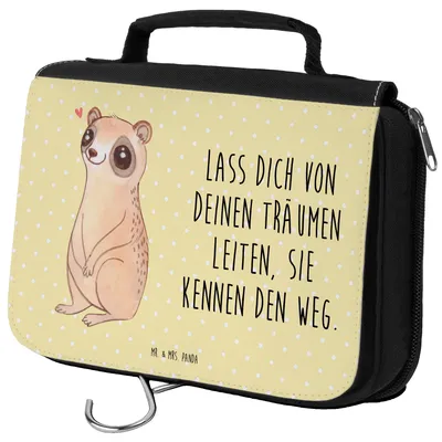 Produktbild von Mr. & Mrs. Panda Necessaire Plumplori Glücklich - Gelb Pastell - Geschenk, Glück, kosmetiktäschchen, Kulturtasche, Kulturbeutel, Lustige Sprüche, Niedlich, Kosmetikbeutel