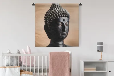Produktbild von MuchoWow® Wandteppich Wandbehang Buddha - Schwarz - Braun 90x90 cm Tapisserie Dekoration Wandtuch - Wandaufhänger