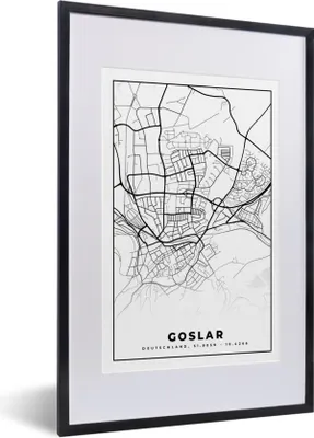 Produktbild von MuchoWow® Gerahmtes Poster Karte - Goslar - Stadtplan 40x60 cm - Poster mit Schwarzem Bilderrahmen Wandposter Rahmen Foto Bilder - Poster in Rahmen