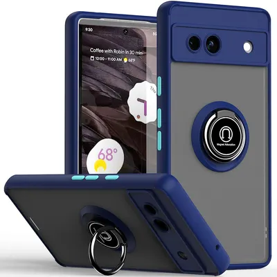 Obrázek produktu pro Pouzdro pro Google Pixel 7A matné průsvitné TPU pouzdro s prstencovým držákem a stojánkem Tmavě modrá