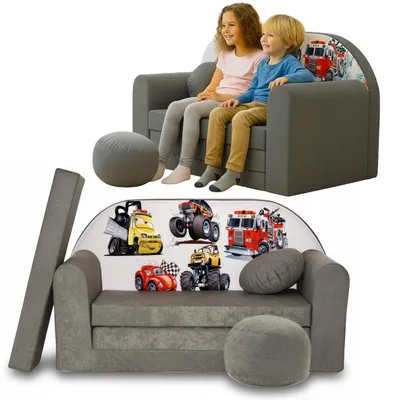 Produktbild von TUPPI Kindersofa Kinder Couch mit Schlaffunktion ausklappbar, 168x98cm, Set mit Kissen und Fußstütze, Spielsofa, Bettfunktion - Mädchen Jungen, Sitzsack Minisofa Schlafsofa Kinderzimmer
