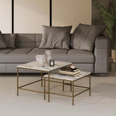 Image de Set de tables basses Vicco Ramio Blanc/Or 60x60cm 2 pièces, Model 56412