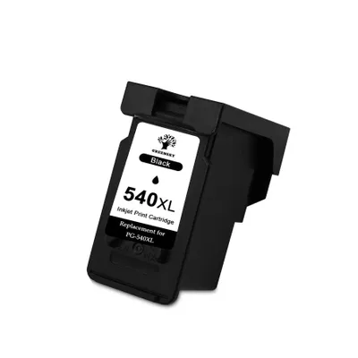 A black inkjet print cartridge is shown against a white background.