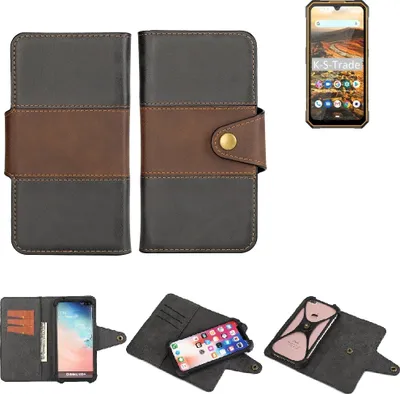 Produktbild von K-S-Trade Handyhülle Schutzhülle Hülle Bookstyle Wallet-Case kompatibel mit Cubot KingKong 5 Bumper Rundumschutz schwarz-braun 1x