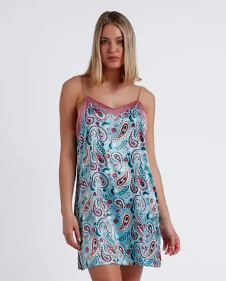 Productafbeelding van Admas Satijnen Dames Nachthemd Paisley - Aqua - S