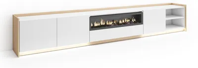 Image de Meuble tv effet bois blanc et chêne 310x37x50cm cheminée effet feu