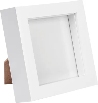 A white 3D box picture frame is shown at an angle against a white background.