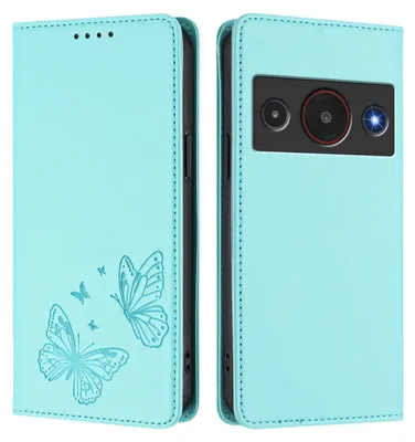 Produktbild von Lederhülle für ZTE Blade A75 Pro 5G, Schmetterling Prägung Leder Brieftasche Schutzhülle mit Ständer Türkis