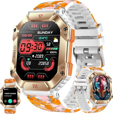 Produktbild von Fur Herren mit Telefonfunktion, 5ATM wasserdichte Fitnessuhr mit Schrittzähler Herzfrequenz, SpO2, Sportuhr Aktivitätstracker