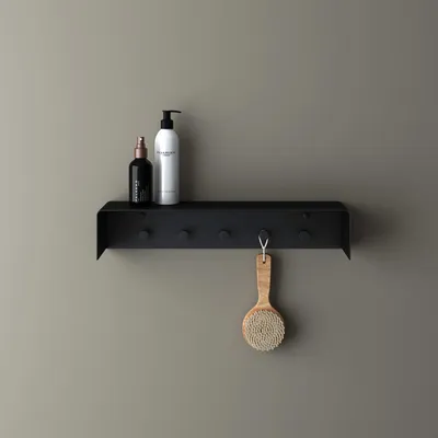 Image de doporro Porte-serviette noir mate inox portemanteau 5 patères crochet 50x10x10cm