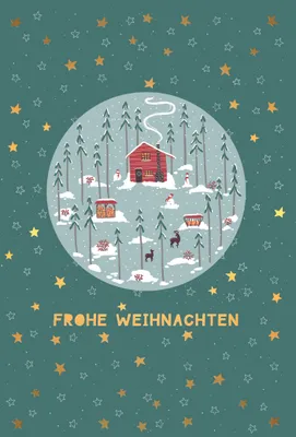 Produktbild von Weihnachten Weihnachtskarte mit Briefumschlag Haus Bäume Schneemänner Frohe Weihnachten