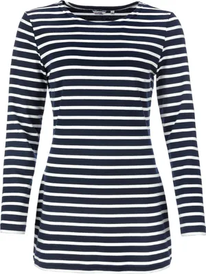 Produktbild von modAS Damen Long-Shirt mit Streifen Maritim - Gestreiftes Shirt Komfortschnitt aus Baumwolle in Blau-Weiß Größe 40
