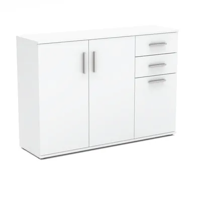 Image de STIV Möbel | Commode 120x35x85 cm Blanc Mat | 3 portes, 3 étagères et 2 tiroirs | Salon, chambre, couloir