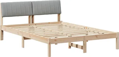 Produktbild von vidaXL Bettgestell Braun und hellgrau 135 x 190 cm Massivholz Kiefer