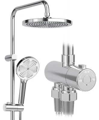 Image de Système de douche sans robinet, en chrome, avec pomme de douche de pluie de 25 cm, colonne de douche en acier inoxydable, et 3 types de jets